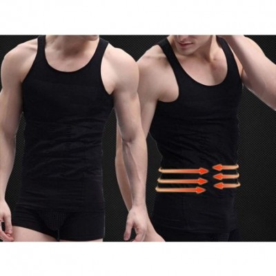 Shapewear Mens Compression Vest Tank Top Slimming Body Shaper Back Support Undershirts Under Base Layer Sport - Black - CV19E...