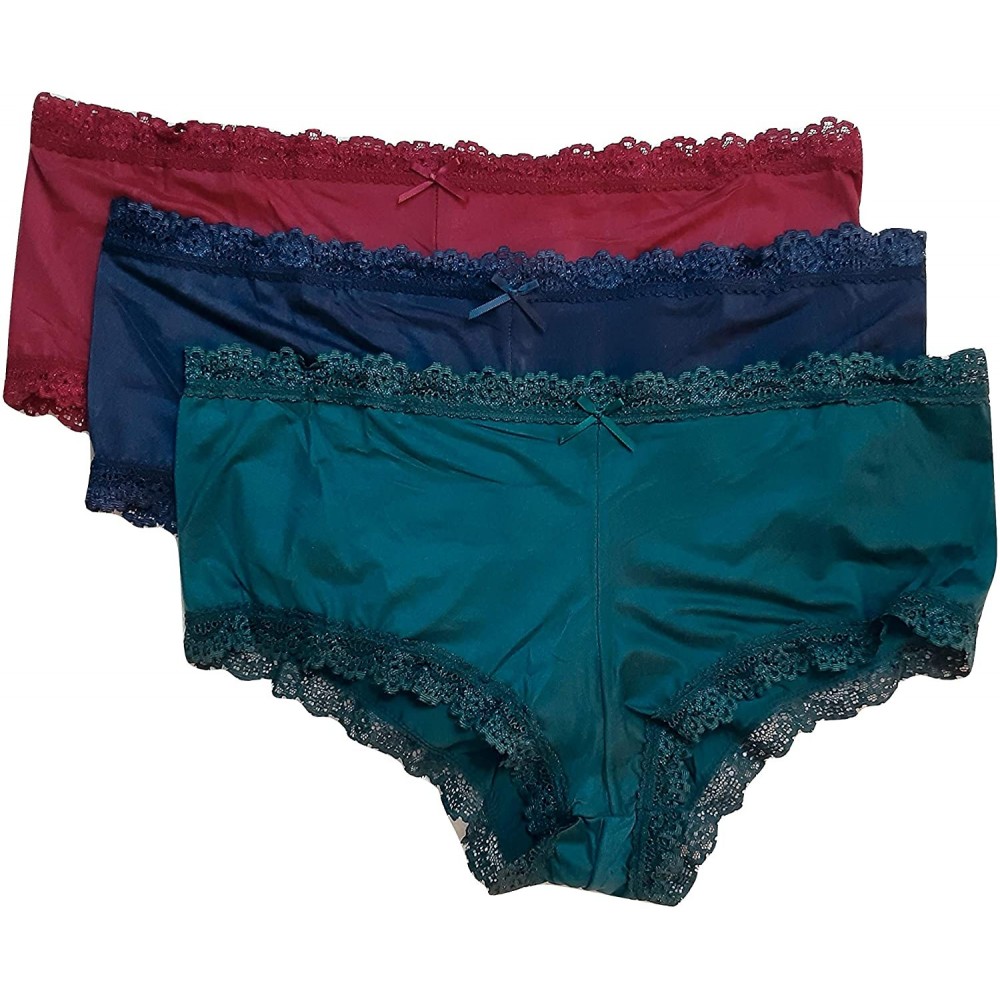 Panties Women's Super Soft 3pk Cheeky Panties - Burgandy- Navy- Emerald - CC197ITA7YU