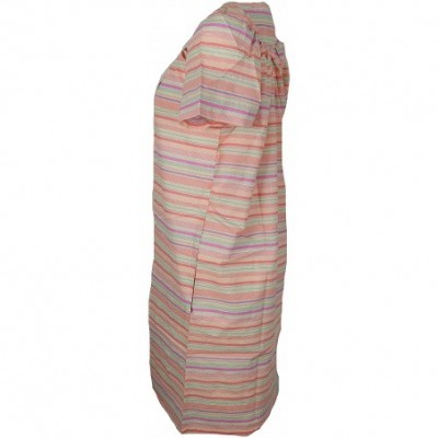 Robes Women's Cotton Blend House Dress Duster Robe- Snap Front- Pockets - Peach Multi Stripe - CV19D7OMSH3