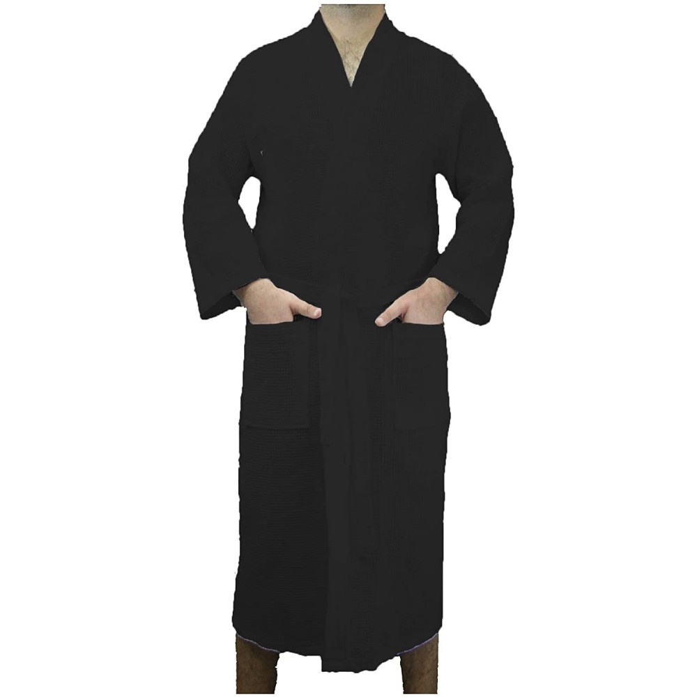 Robes Lightweigh Robe- Bathrobe- Waffe Travel Robe for Mens and Womens Robe- Large- XLarge - Black - Black - C518Z2QZUAG