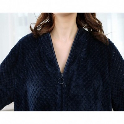 Robes Women Men Flannel Bathrobe Homewear Zipper Winter Long Plush Robe - 1-navy - CU18YRTLXZL