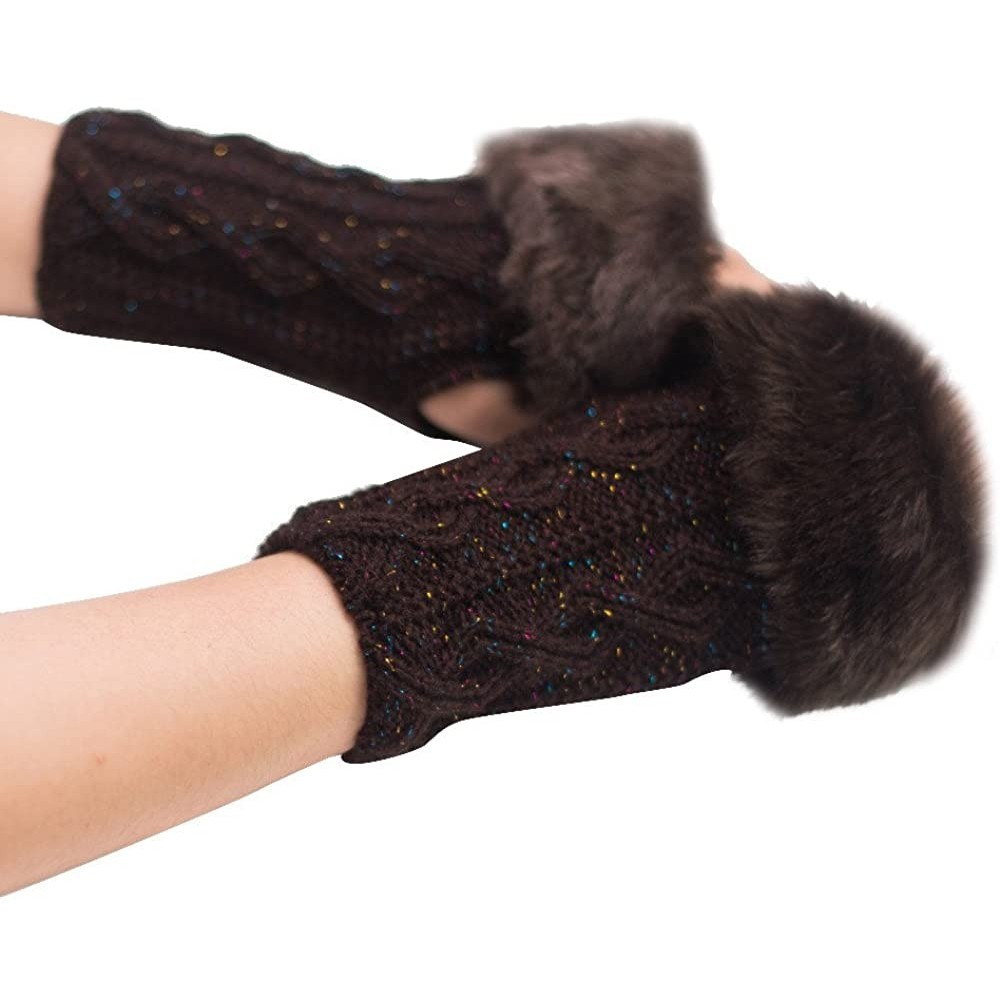 Shapewear Women Girl Warm Winter Faux Rabbit Fur Wrist Fingerless Gloves Mittens Hot Sale! - Coffee - CK18LLKG0EH