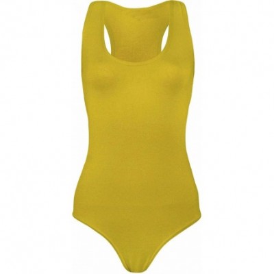 Shapewear Womens Sleeveless Muscle Racer Back Leotard Bodysuit Ladies Fancy Dance Party Wear Vest Top S/L - Yellow - CW18CRE3240