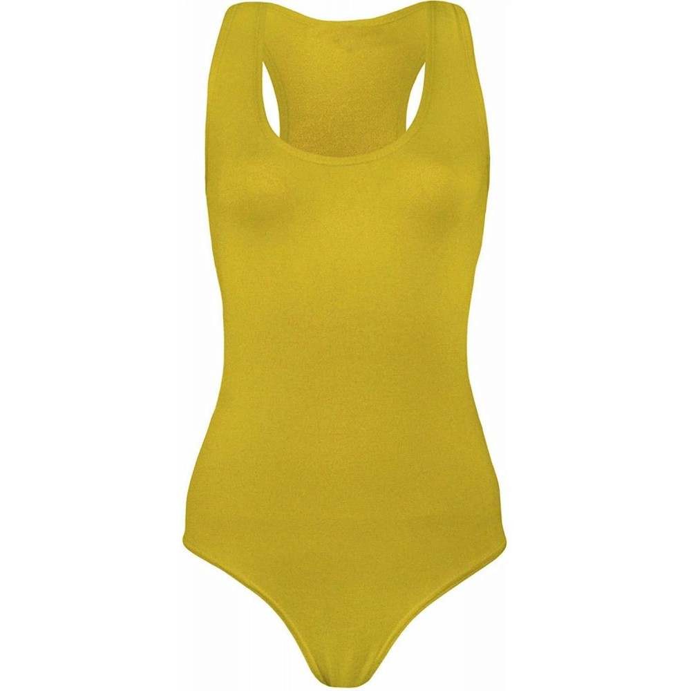 Shapewear Womens Sleeveless Muscle Racer Back Leotard Bodysuit Ladies Fancy Dance Party Wear Vest Top S/L - Yellow - CW18CRE3240