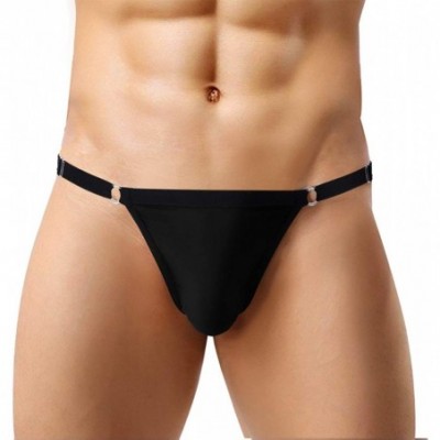 Briefs Men's Silk Underwear Adjustable Waistband Low Rise Briefs Solid Stretch Bikinis Panties - Black - CE18KN2MLGA