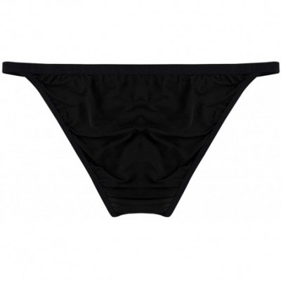 Briefs Men's Silk Underwear Adjustable Waistband Low Rise Briefs Solid Stretch Bikinis Panties - Black - CE18KN2MLGA