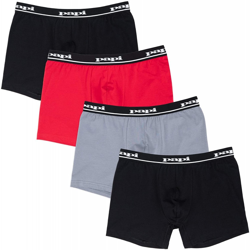 Boxer Briefs Men's Cotton Stretch Repeat Logo Waistband Solid Boxer Briefs Pack of 4 - Black / Red / Light Grey / Black - CR1...