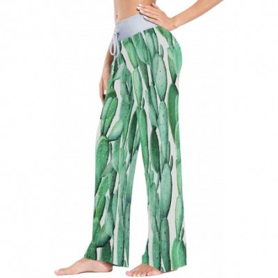 Bottoms Cactus Green Plant Women's Pajama Lounge Pants Casual Stretch Pants Wide Leg - CB19DOI860X