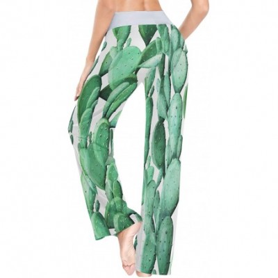 Bottoms Cactus Green Plant Women's Pajama Lounge Pants Casual Stretch Pants Wide Leg - CB19DOI860X