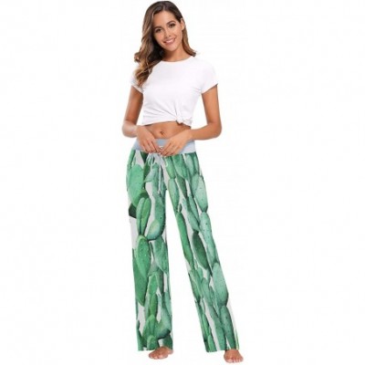 Bottoms Cactus Green Plant Women's Pajama Lounge Pants Casual Stretch Pants Wide Leg - CB19DOI860X