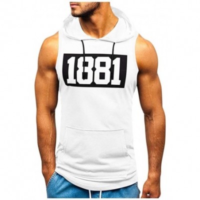 Trunks Men's Workout Hooded Tank Tops Bodybuilding Muscle Cut Off T Shirt Sleeveless Gym Hoodies - White C - C5194G232Z0