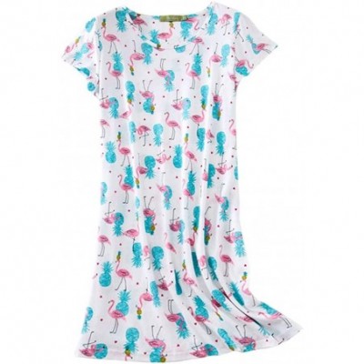 Nightgowns & Sleepshirts Womens Cotton Sleepwear Short Sleeves Print Sleepshirt Sleep Tee - White Flamingo - C619CS6C9NI