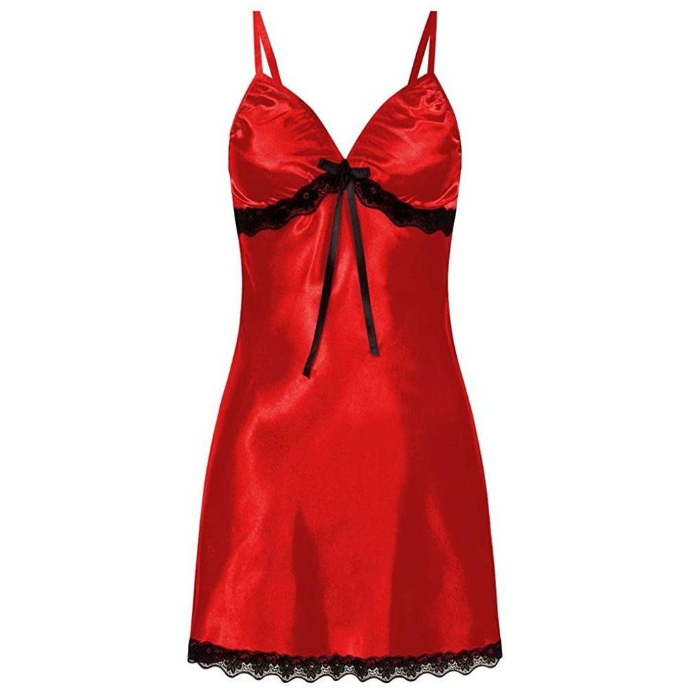 Accessories Lingerie Night Dress Plus Size Lace Bow Babydoll Nightwear Sleepskirt Sexy for Women Multicolor S-XXXL - Red - CR...