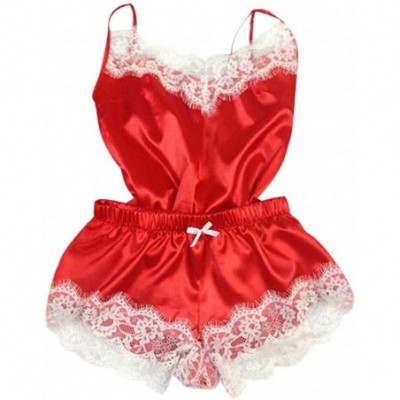 Sets Lingerie for Women for Sex- Womens 2PC Lingerie Women Babydoll Nightdress Nightgown Sleepwear Underwear Set - Red - CM19...