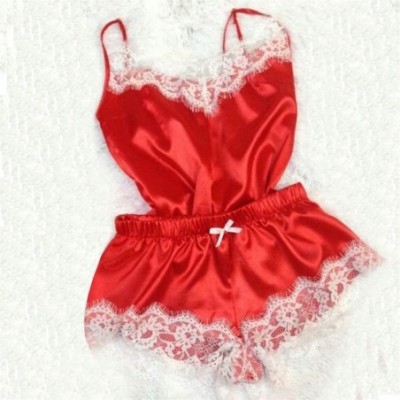 Sets Lingerie for Women for Sex- Womens 2PC Lingerie Women Babydoll Nightdress Nightgown Sleepwear Underwear Set - Red - CM19...