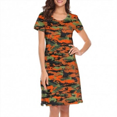 Nightgowns & Sleepshirts Women's Orange Camo Military Camouflage Short Sleeve Nightgown Soft Sleeping Shirts Loungewear Night...