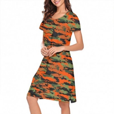 Nightgowns & Sleepshirts Women's Orange Camo Military Camouflage Short Sleeve Nightgown Soft Sleeping Shirts Loungewear Night...