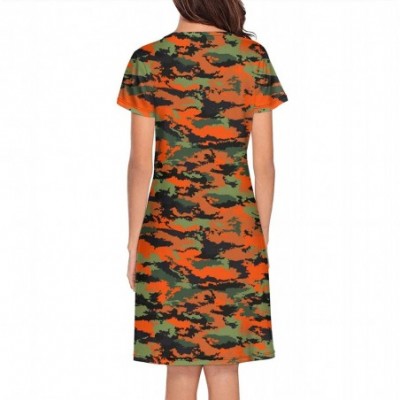 Nightgowns & Sleepshirts Women's Orange Camo Military Camouflage Short Sleeve Nightgown Soft Sleeping Shirts Loungewear Night...