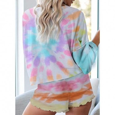 Sets Womens Tie-Dye Printed 2 Piece Pajamas Set Sleepwear Shorts Long Sleeve Tops - Multicolor - CY190QZ53CL