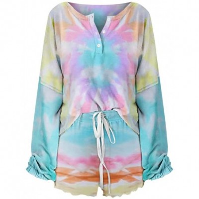 Sets Womens Tie-Dye Printed 2 Piece Pajamas Set Sleepwear Shorts Long Sleeve Tops - Multicolor - CY190QZ53CL