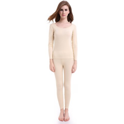 Thermal Underwear Thermal Underwear Women Long - Scoop Neck Ultra - Thin Johns Set Top & Bottom - Apricot - CB186KHG2HL