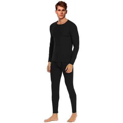 Thermal Underwear Men's Micro Fleece Lined Thermal Underwear Set - Black - C318XE76N8D