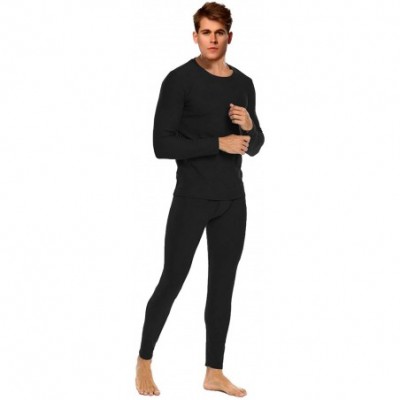 Thermal Underwear Men's Micro Fleece Lined Thermal Underwear Set - Black - C318XE76N8D