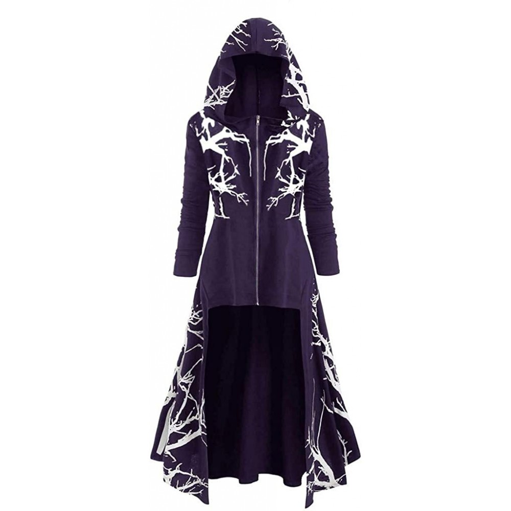 Thermal Underwear Womens Asymmetric Fleece Hoodie Dress Plus Size Vintage Cloak High Low Hem Blouse - Purple - CL18Z2R453X