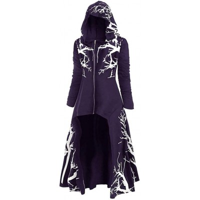 Thermal Underwear Womens Asymmetric Fleece Hoodie Dress Plus Size Vintage Cloak High Low Hem Blouse - Purple - CL18Z2R453X