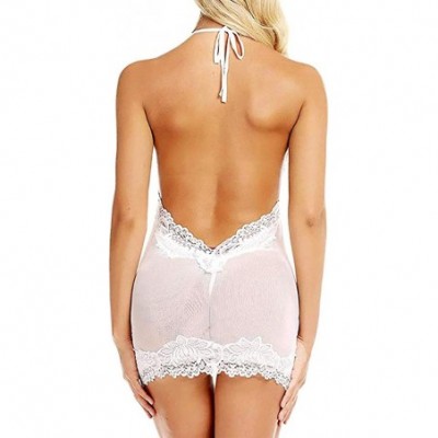 Garters & Garter Belts Women Sexy Lingerie Lace Micro G-String Thong Babydoll Sleepwear - White - CL18ZW4TWX7