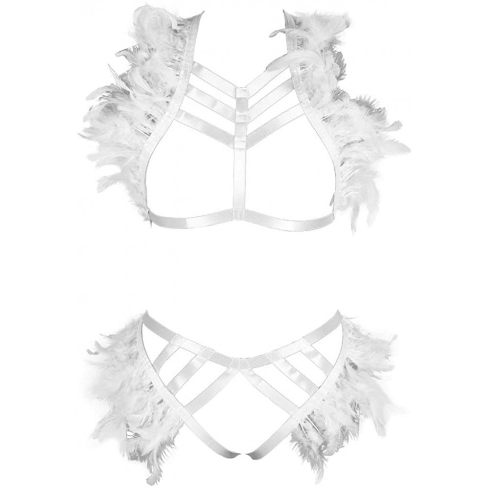 Garters & Garter Belts Women's Full Feather Body Harness Open Breast Angel Wing Punk Strappy Epaulet Goth Rave Garter Belts -...