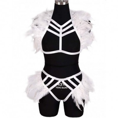 Garters & Garter Belts Women's Full Feather Body Harness Open Breast Angel Wing Punk Strappy Epaulet Goth Rave Garter Belts -...