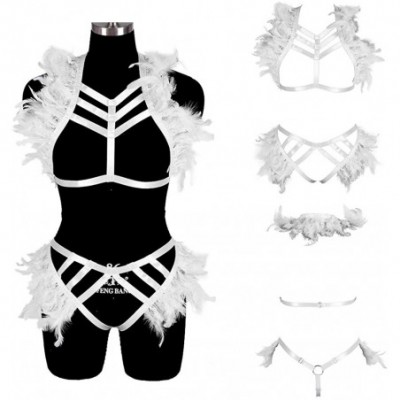 Garters & Garter Belts Women's Full Feather Body Harness Open Breast Angel Wing Punk Strappy Epaulet Goth Rave Garter Belts -...