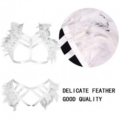 Garters & Garter Belts Women's Full Feather Body Harness Open Breast Angel Wing Punk Strappy Epaulet Goth Rave Garter Belts -...