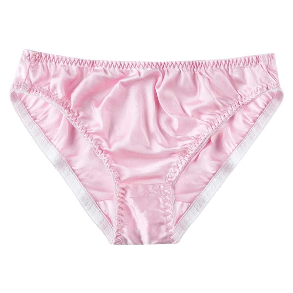 Panties Women Silk-Like Satin Panties Bikini Underwear Breathable Solid Color Briefs - pink - CG1942G5IWI