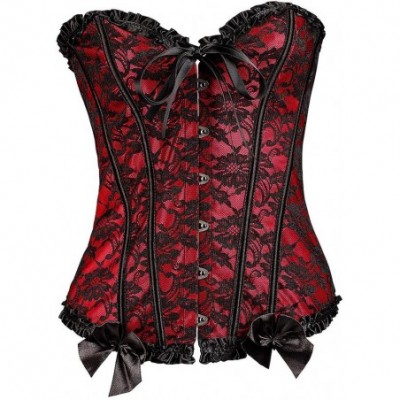 Shapewear Womens Floral Black Lace Trim Corset Overbust Waist Cincher Bustier Body Shaper - Red - CK18WLL86KT