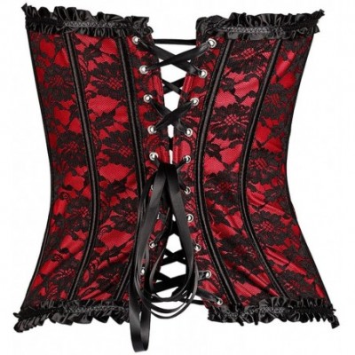 Shapewear Womens Floral Black Lace Trim Corset Overbust Waist Cincher Bustier Body Shaper - Red - CK18WLL86KT