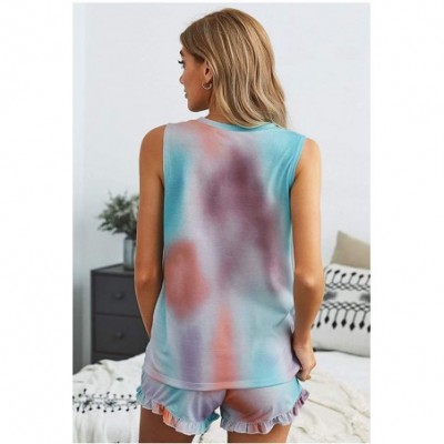 Sets Women Tie Dye Pajamas Sets Sleeveless Sleepwear Tank Top Ruffle Shorts Nightwear Loungewear - Multicolor - CZ19D3MLLE0