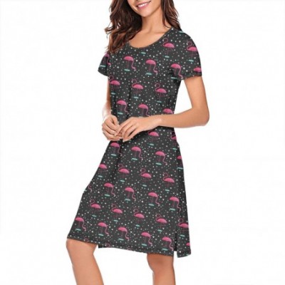 Nightgowns & Sleepshirts Nightgown Womens Sleepwear Frosty Flamingo Flamingos Bright Christmas Sleeping Gown Nightwear - Cute...