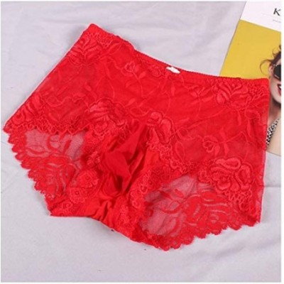 Briefs Men's Lace Panties Briefs Boyshort Shorts Lingerie Underwear with Pouch or Sheath - Red(with Pouch) - CP19DE2GNZT