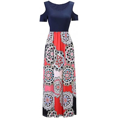 Panties Dresses for Womens- Cold Shoulder Pocket Floral Print Elegant Maxi Short Sleeve Casual - 4958red - C118QNTIX5K