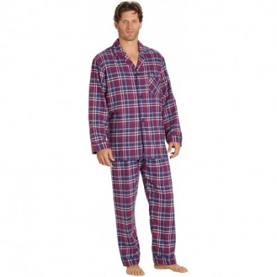 Sleep Sets Sleepwear Mens Flannel Pajamas- Long 100% Cotton Pj Set - Purple Plaid - C4187WWM6LU