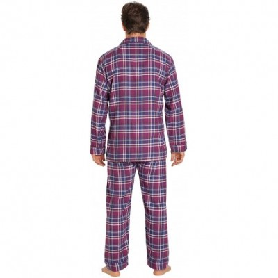 Sleep Sets Sleepwear Mens Flannel Pajamas- Long 100% Cotton Pj Set - Purple Plaid - C4187WWM6LU