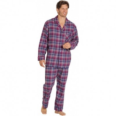 Sleep Sets Sleepwear Mens Flannel Pajamas- Long 100% Cotton Pj Set - Purple Plaid - C4187WWM6LU