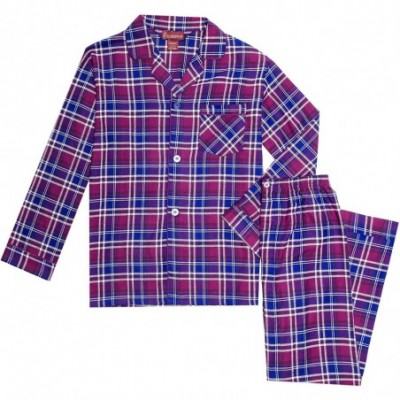 Sleep Sets Sleepwear Mens Flannel Pajamas- Long 100% Cotton Pj Set - Purple Plaid - C4187WWM6LU