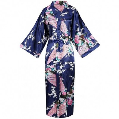 Robes Women Long Robe with Pocket Wedding Bride Bridesmaid Dressing Gown Rayon Kimono Night Dress - Hot Pink - CZ18TCN0W79