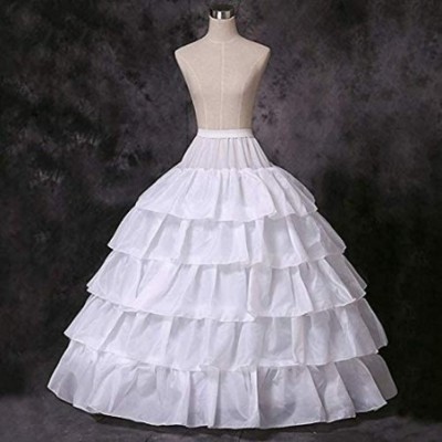 Slips Women's 4-Hoop 5 Layer Wedding Petticoat/Underskirt Quinceanera Gown 9030 - White - CM12GRKQO8P