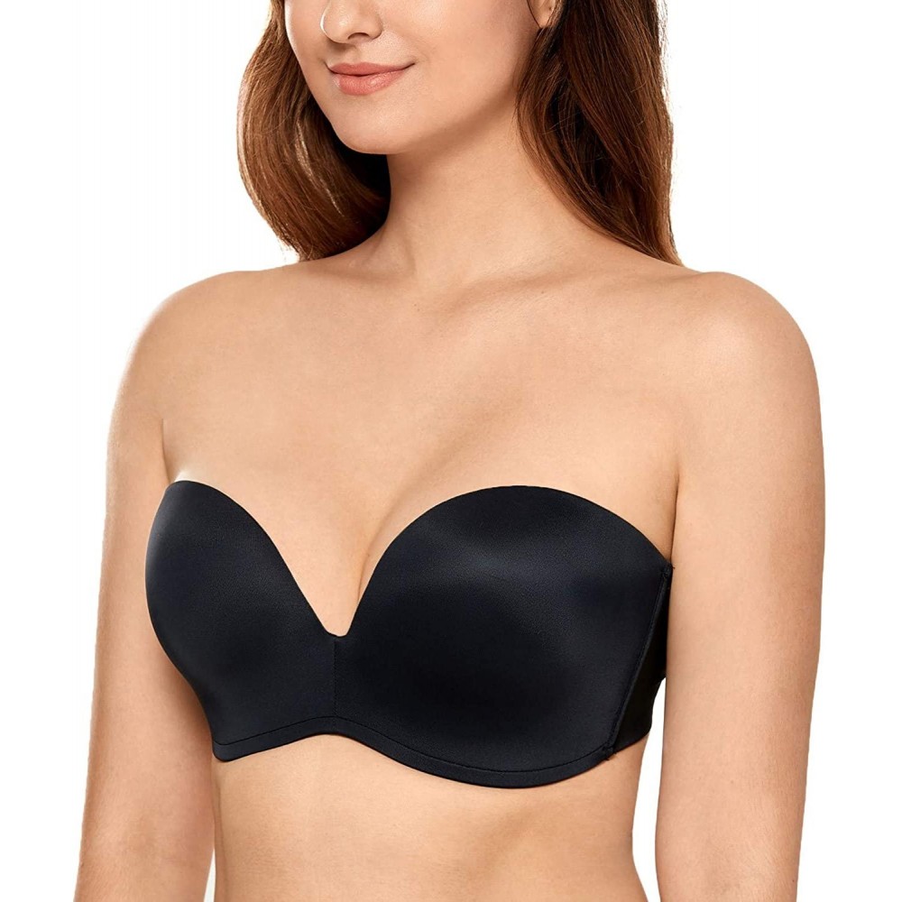 Bras Women's Strapless Bra Slightly Lined Great Support Push up Underwire Bra Plus Size - Black - CV18TRQC04D