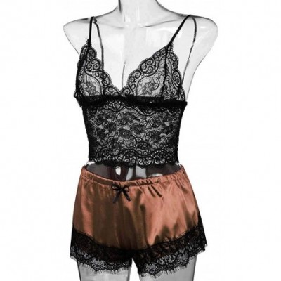 Sets Womens Pajama Set Short Lace Cami Women's Sexy 2 Piece Lingerie Sleepwear Silky Nightgown pj Set S-3XL - Brown - CP193X8...