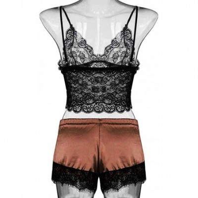 Sets Womens Pajama Set Short Lace Cami Women's Sexy 2 Piece Lingerie Sleepwear Silky Nightgown pj Set S-3XL - Brown - CP193X8...